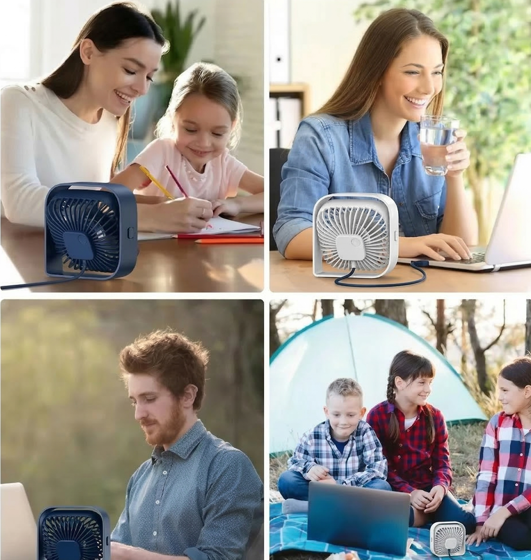 Ventilateur USB de Bureau – Mini Ventilateur Portable Silencieux 3 Vitesses, Rotation 360° pour Bureau, Chambre et Maison