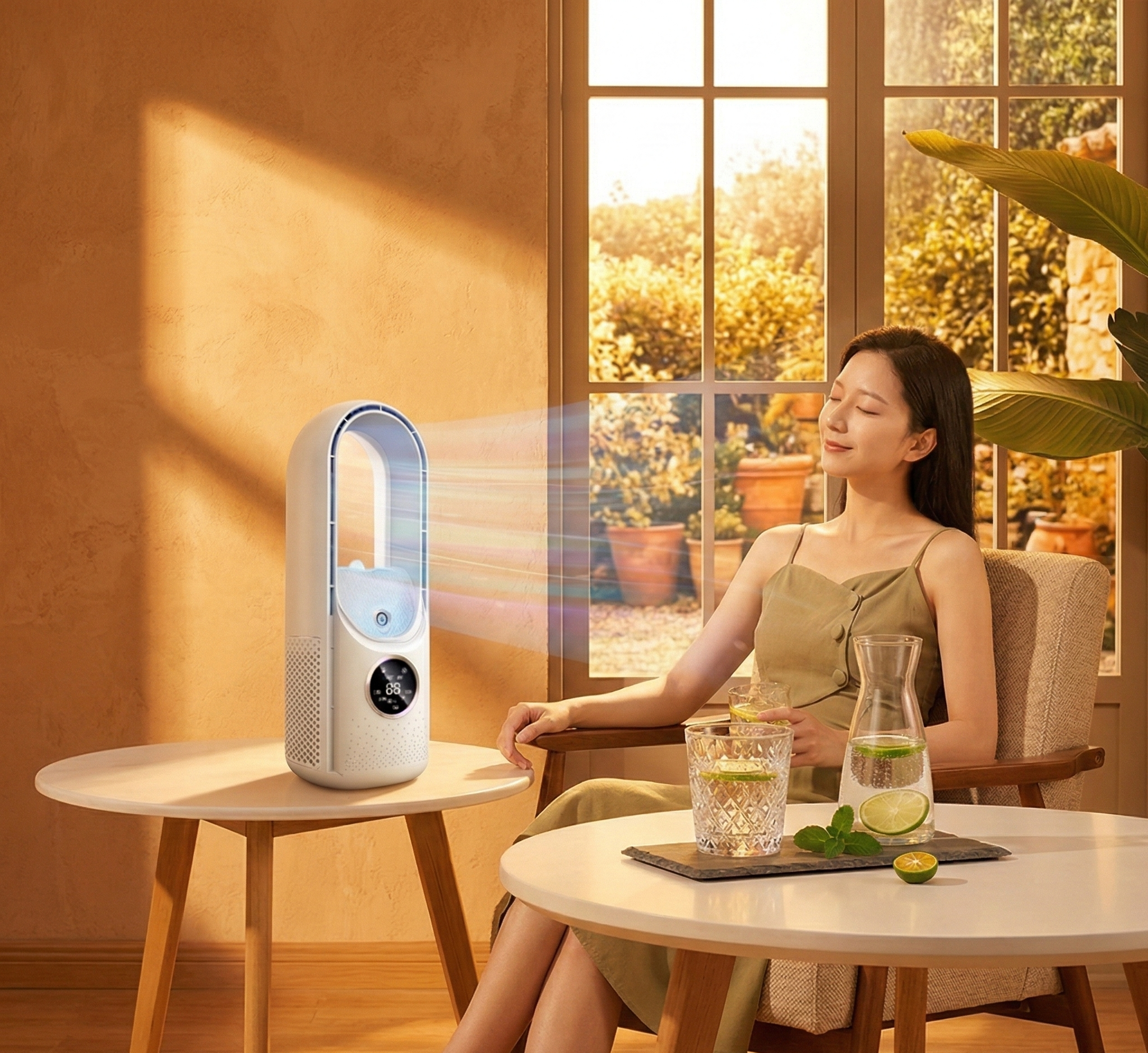 Ventilateur USB Sans Pales avec Humidificateur – Refroidisseur d’Air Portable 6 Vitesses, Ventilateur Silencieux pour Bureau, Chambre ou Maison